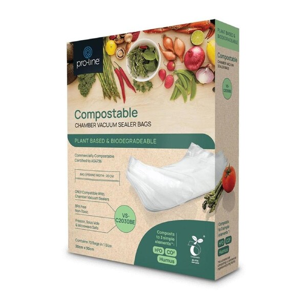 Pro-Line Compostable 210 x 20cm x 30cm Chamber Vacuum Seal Bags Plant Based