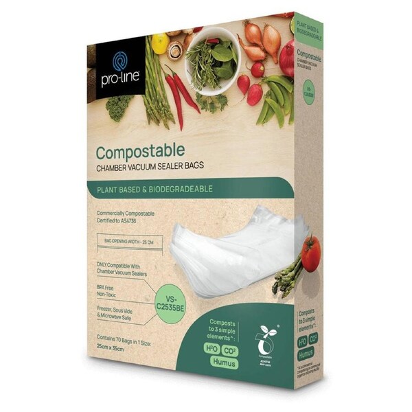 Pro-Line Compostable 210 x 25cm x 35cm Chamber Vacuum Seal Bags Plant Based