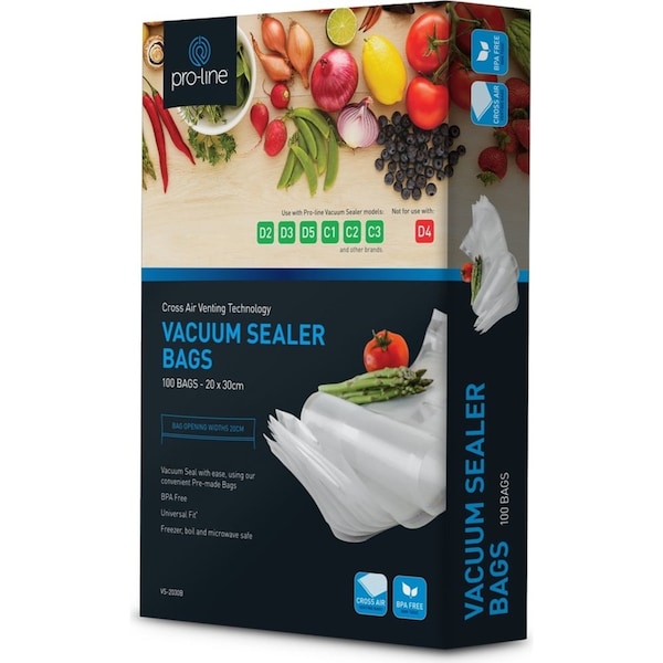 Pro-Line 100 Pack of Channel Vacuum Sealer Bags 20cm x 30cm
