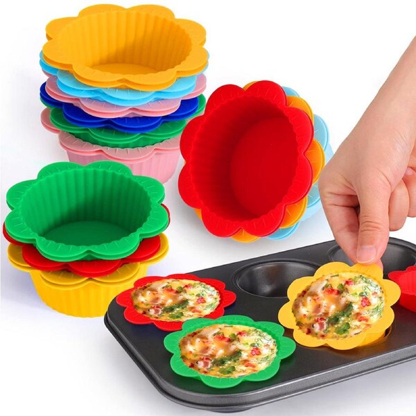 24Pcs Silicone Muffin Liners With Tabs Reusable Cake Liners For Steel Muffin Pan