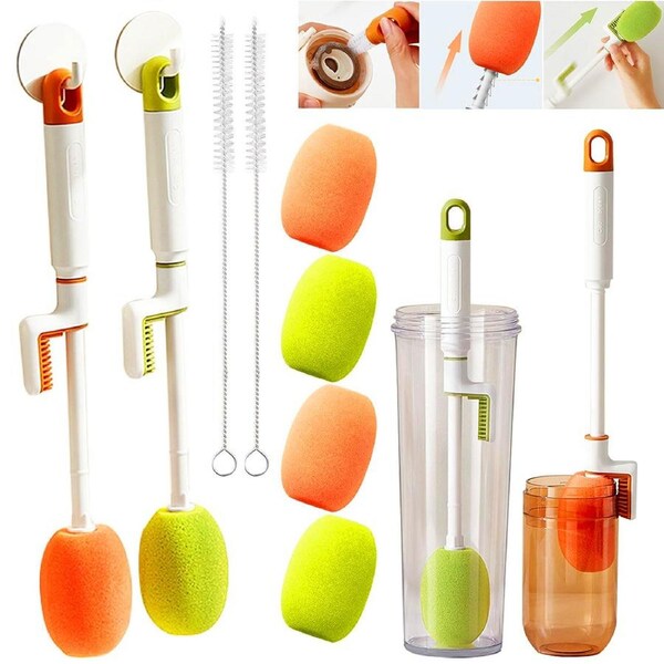 8pcs Bottle Sponge Brush Cup Cleaning Brush With Straw Brush Replacement Head