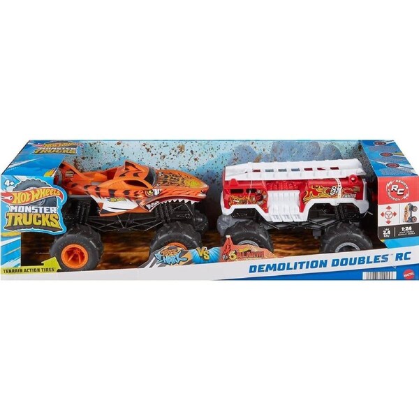 Hot Wheels - Monster Trucks 1:24 Scale Battery-powered Rc Trucks 5-alarm & Tiger Shark Set Of 2 - Mattel