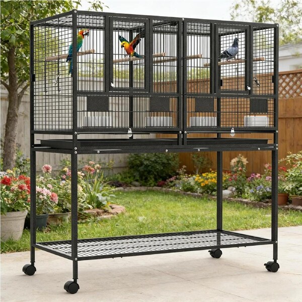 Advwin 2in1 Large Bird Cage 146cm Parrot Aviary Budgie Pet Cage Wheel w/Brake