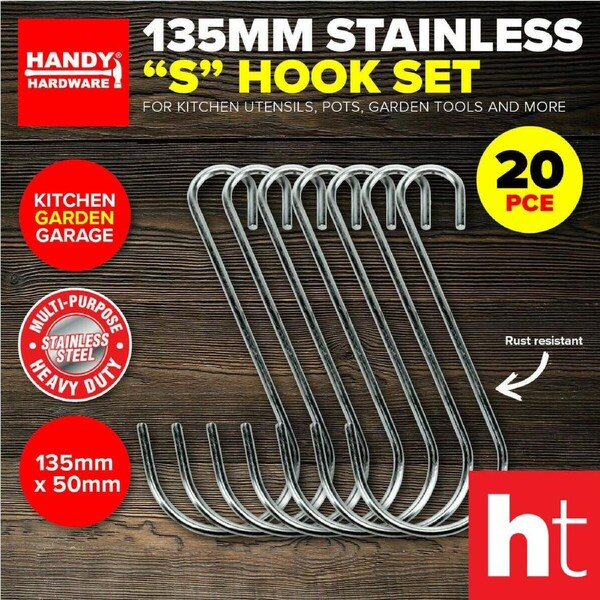 Handy Hardware 20PCE "S" Hook Set Heavy Duty Multi-Purpose Easy Hang 135mm