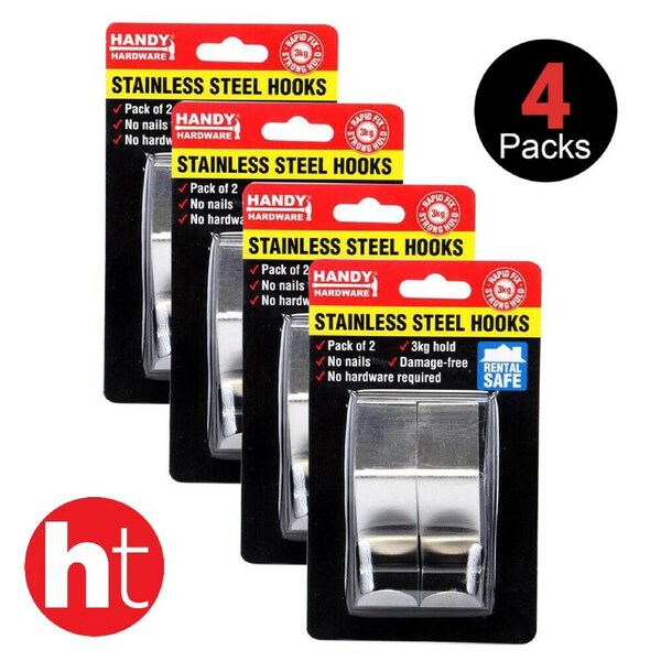 Handy Hardware 4 Packs of Hooks Door Stainless Steel 2pcs Adjustable Hooks