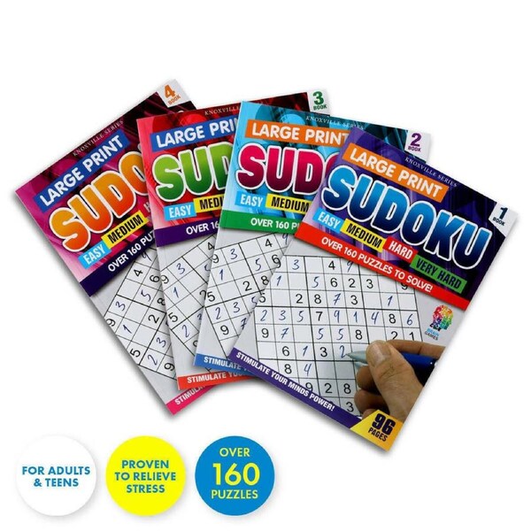 Office Central 4PCE Sudoku Puzzle Books Large Print Hundreds Of Fun Puzzles