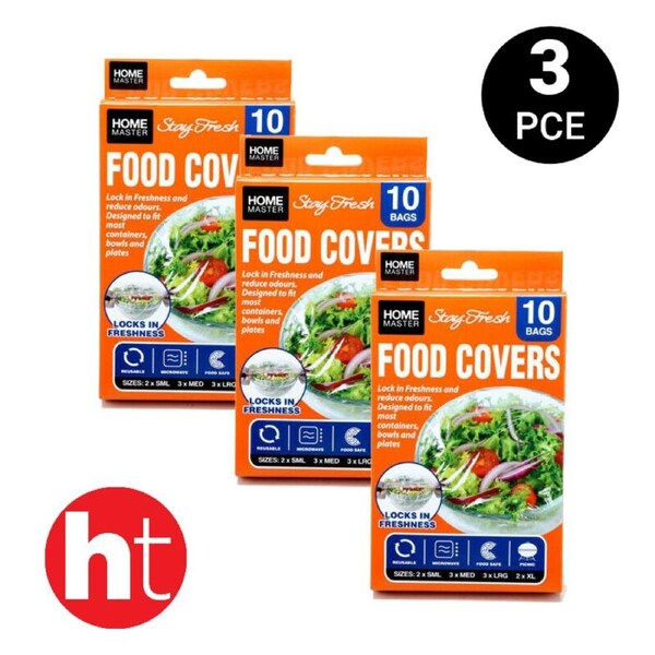 Home Master 3PK Food Covers 10 Bags Designed to fit containers, bowls & Plates