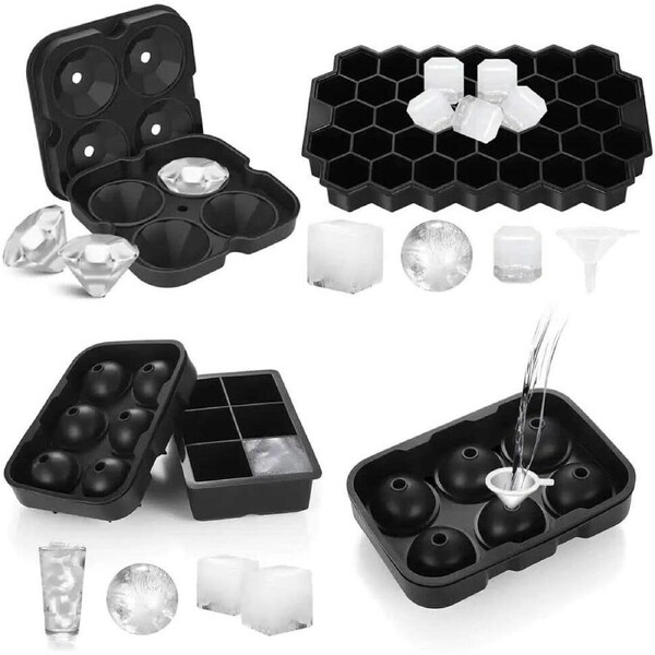 BOOC [4PK] Ice Cube Molds Easy-Release Silicone and Flexible trays