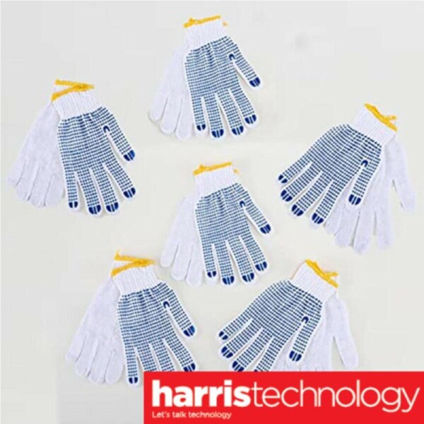 6 Pairs of Gloves Cotton Non Slip with Dotted Palm for Extra Grip General Handling