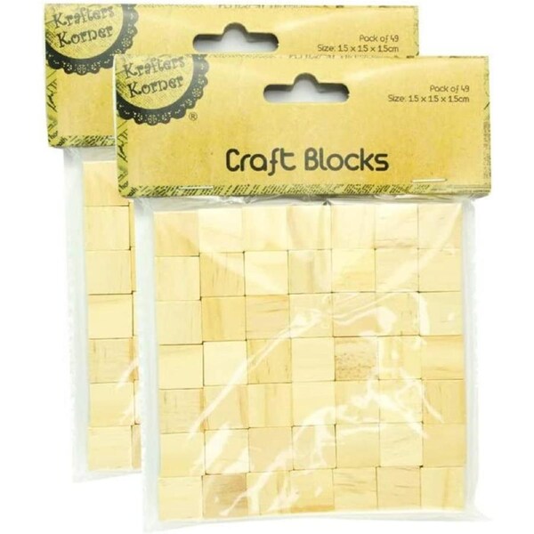2 x Krafters Korner 1.5cm Craft Blocks 98Pce 1.5cm wooden cubes DIY unfinished natural wood blocks crafty arts kids math puzzle project gift