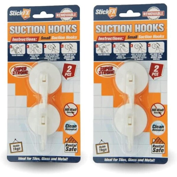 Stickfx Small Suction Hook 5X3.5Cm 4Pce In Size Holds Up To 1K Ideal For Use In The Bathroom On Glass, Metal Or Tiles