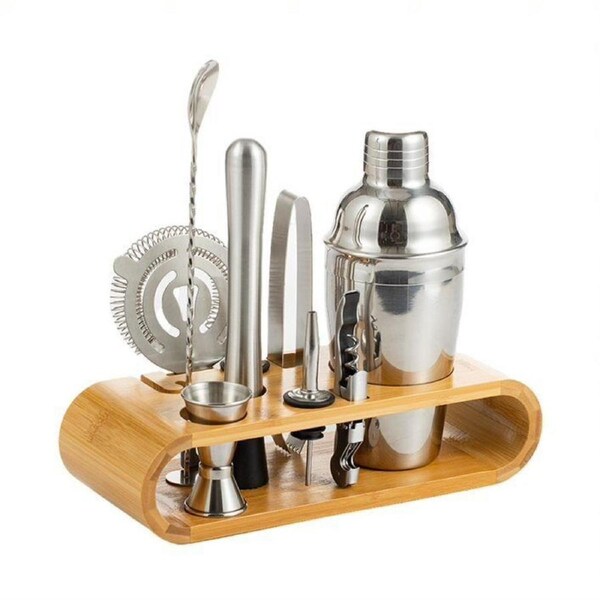 BOOC [9PCE] Cocktail Shaker Set Bartender Kit with Stand Bar Drink Mixer steel