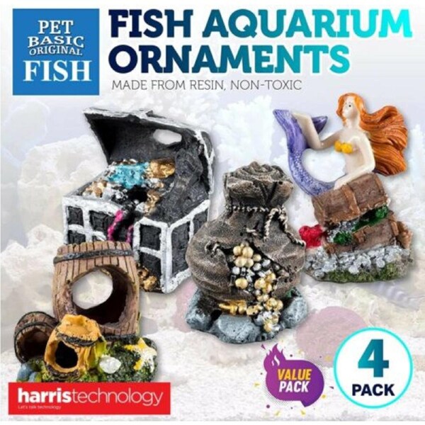 Pet Basic Fish 4PK Aquarium Ornaments Non Toxic Freshwater Marine 7cm x 5cm