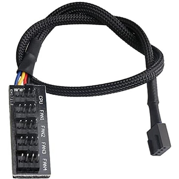 BOOC All Black Sleeved Braided PWM 3-Way Sleeved Fan Splitter Adapter Cable 4 Pin Fan Extension Power Cable Converter (1 to 5 hub)(40.5CM)