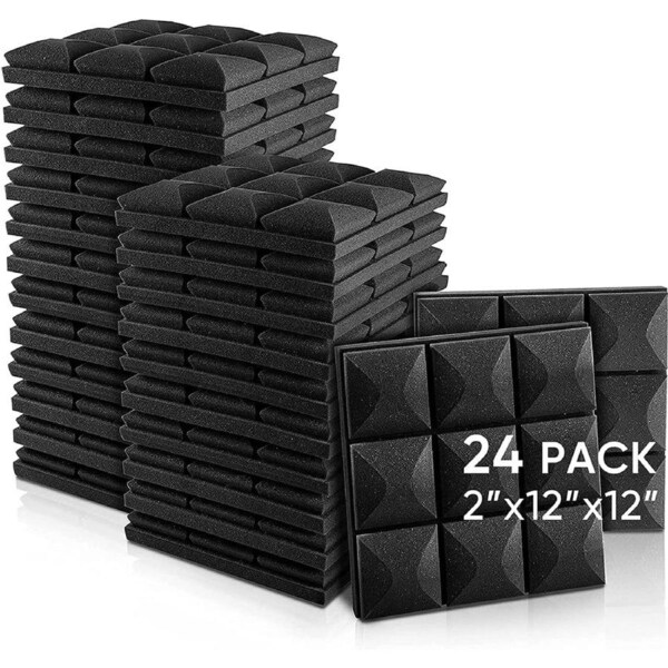 iDeer Life Acoustic Foam, 24Pcs, Sound Absorbing Panels Wall Tiles,Pyramid Shape