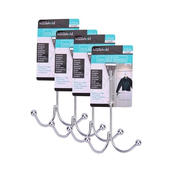 Duramax 4PCE Over The Door Double Hooks, Metal Finish, Hold Up To 13kgs