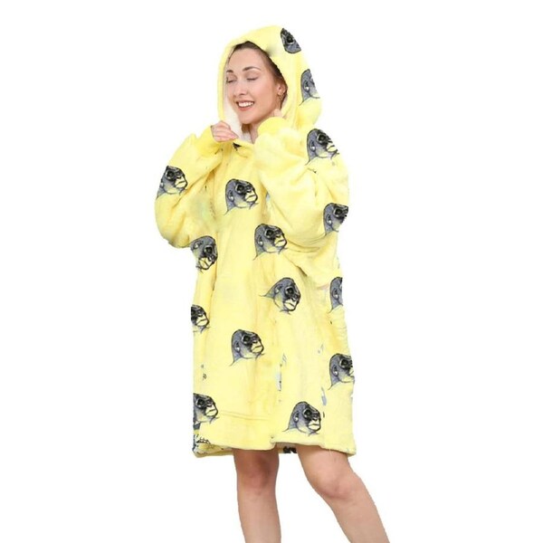 Snuggy Sherpa Blanket Hoodies With Large Hand Pockets, One Size Fits All, Yellow Gorilla Theme