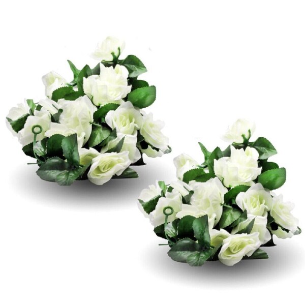 White Rose Garland 29 Heads 1.6M 2Pc Artificial Fake Life-Like Flowers Greenery Foliage Leaf Home Wedding Party Decor Wall Hang Loop