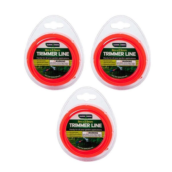Garden Greens [3PK] Strimmer Wire Cord Trimmer Line - Red - 8m x 2.5mm