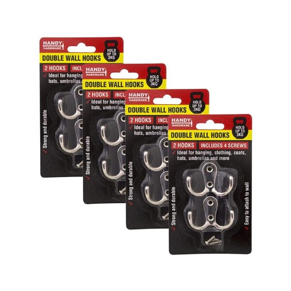 Handy Hardware® 8PCE Pack Double Hanger Hooks, Metal Twin Hooks Organizer