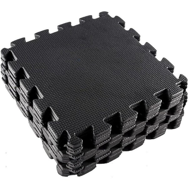 20PCE Floor Mats EVA Black Square Interlocking Durable High Density 29cm