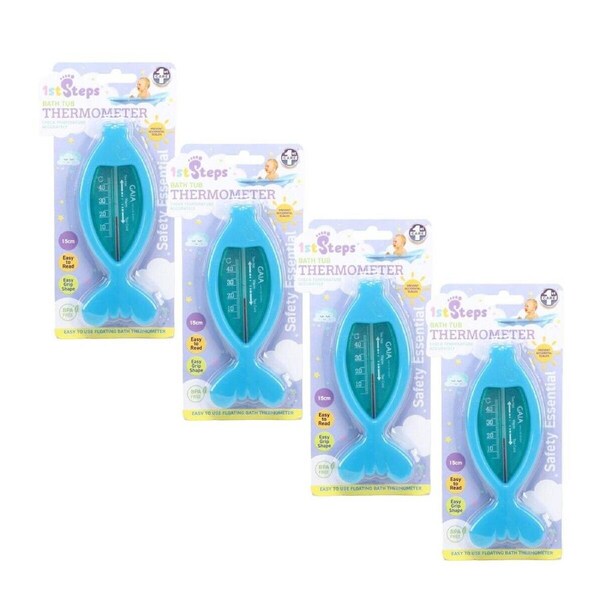 1st Steps [4PK] BathTub Thermometer, Blue, Fish Shape, Checks Water Temperature