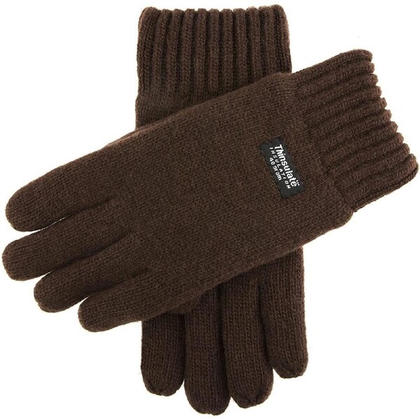 Dents Mens 100% Wool Knit Gloves with 3M Thinsulate Lining - Chocolate - X-Large