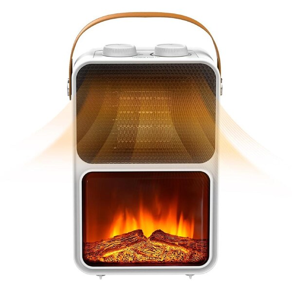 Yopower Potable Electric Heater Freestanding Space Heaters 600W/1200W Desk Heaters with Handle 3D Realistic Flame Effects Overheating & Tip-Over Protection