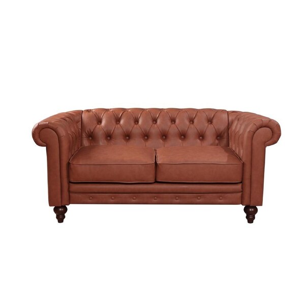 2 Seater Brown Sofa Lounge Chesterfield Style Button Tufted in Faux Leather