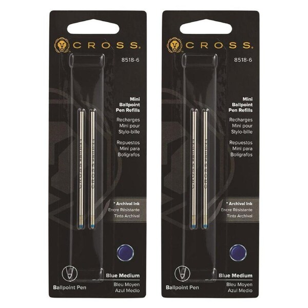 2x 2pc Cross Mini Ball Point Pen Refill Office Writing Ink Cartridge Medium Blue