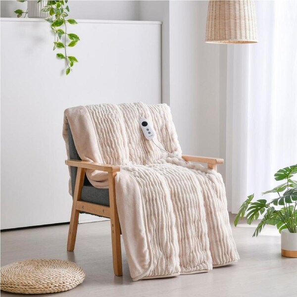 Dreamaker Eyelash Fleece Reversible Heated Throw Natural 160 x 130cm