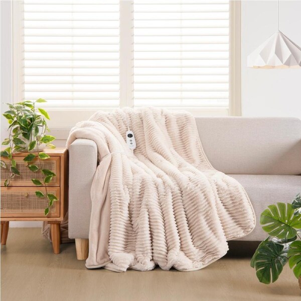Dreamaker Eyelash Fleece Reversible Heated Throw Natural 200 x 180cm