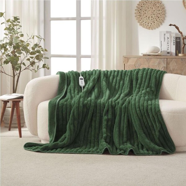 Dreamaker Cirra Chunky Embossed Fleece Electric Heated Throw Blanket Emerald Green 180x200cm