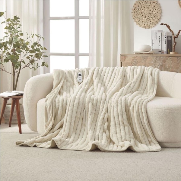 Dreamaker Cirra Chunky Embossed Fleece Electric Heated Throw Blanket Natural 200 x 180cm