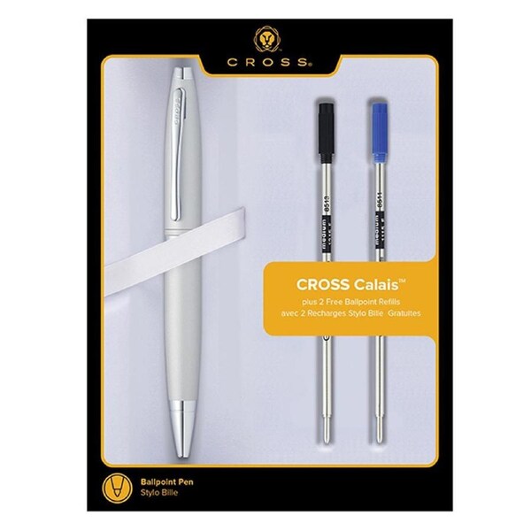 Cross Calais Ball Point Pen w/ 2-Refills Gift Pack Writing Medalist Chrome/Gold