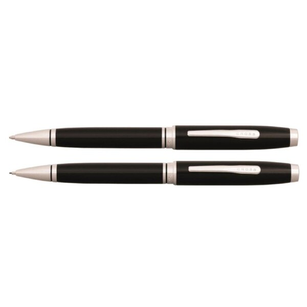 2pc Cross Coventry Ball Point Pen & 0.7mm Mechanical Pencil Black Lacquer/Chrome