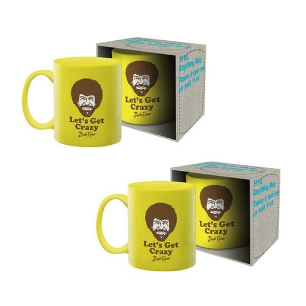 2PK Aquarius Bob Ross Crazy 325ml Coffee Mug Tea Cup w/ Handle Drinkware Yellow