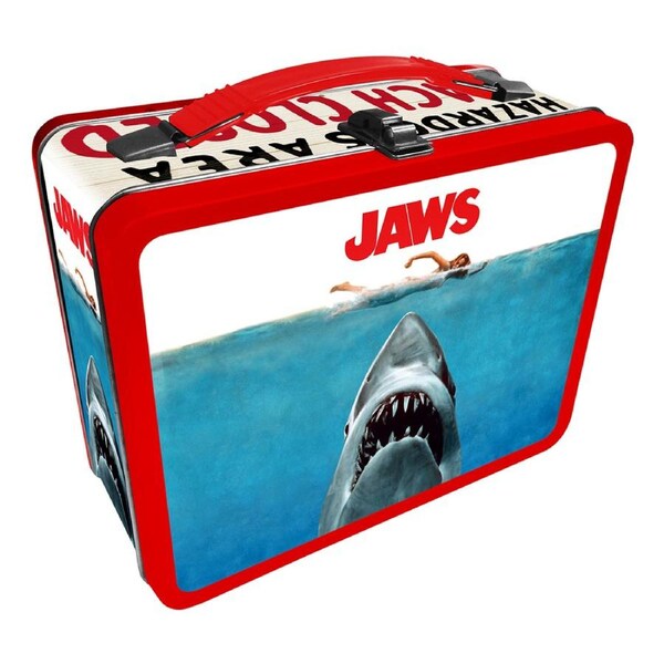 Aquarius 22cm Jaws Tin Fun Box w/ Handle Lunchbox Storage Carry Case Large