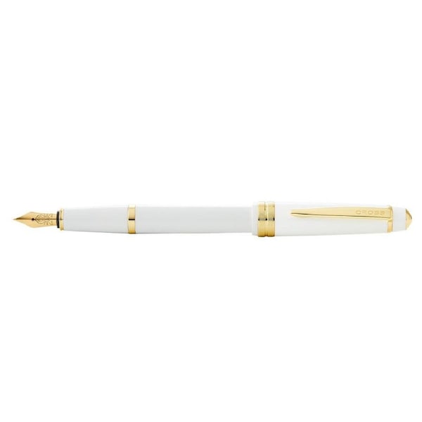 Cross Bailey Light Gloss Medium Fountain Pen Office Writing Stationery White/GLD