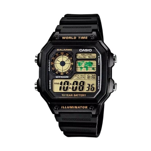 Casio Digital World Map World Time Alarm Illuminator AE-1200WH-1BVDF Mens Watch