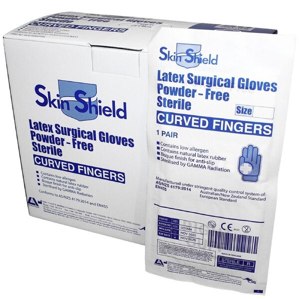Skin Shield Biodegradable Latex Surgical Gloves, Powder Free, Sterile, Size 7.0, 50 Pairs/Box