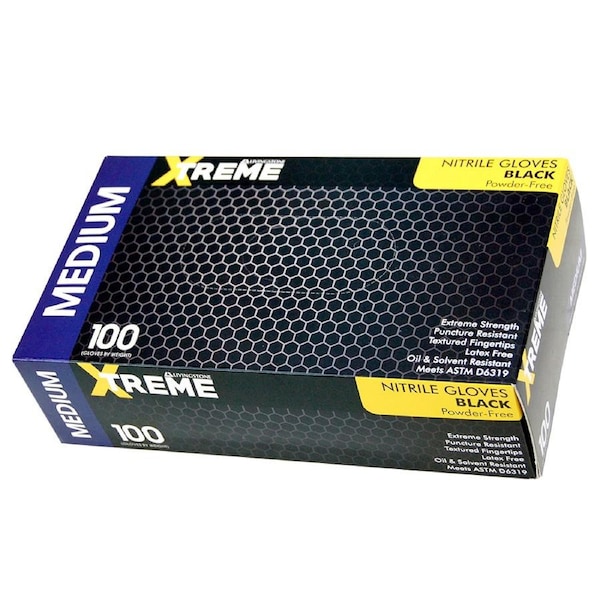 Livingstone Xtreme Thick Heavy Duty Nitrile Gloves, Powder Free, EN374, Medium, Black, 100/Box