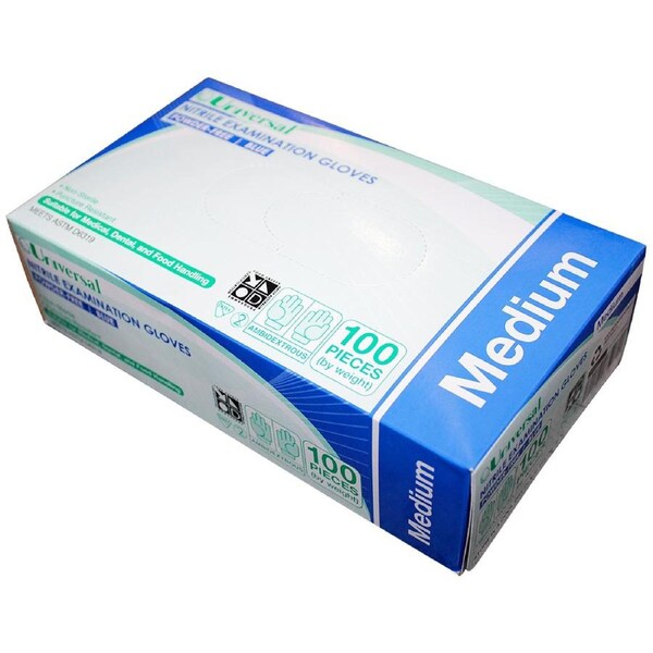 Universal Choice Nitrile Examination Gloves, ASTM Standard, Powder Free, EN374, Medium, Cobalt Blue Colour, HACCP Grade, 100/Box 1000/Carton