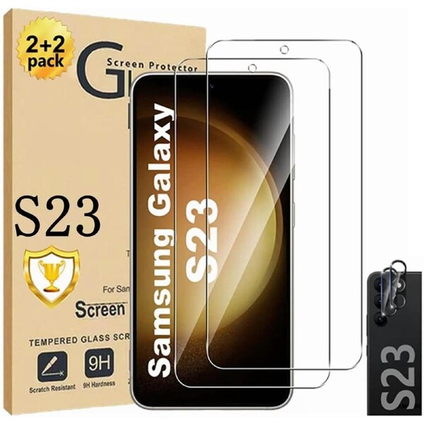 [2 +2 Pack] Galaxy S23 5G Screen Protector and Camera Protector 3D Full Coverage 9H Hardness Tempered Glass for Samsung Galaxy S23 5G (6.1")