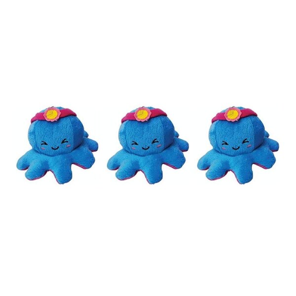 3x Bensons Reversible Octopus Wave 2 Bag Clip Kids/Childrens Plush Toy 0y+ Asstd