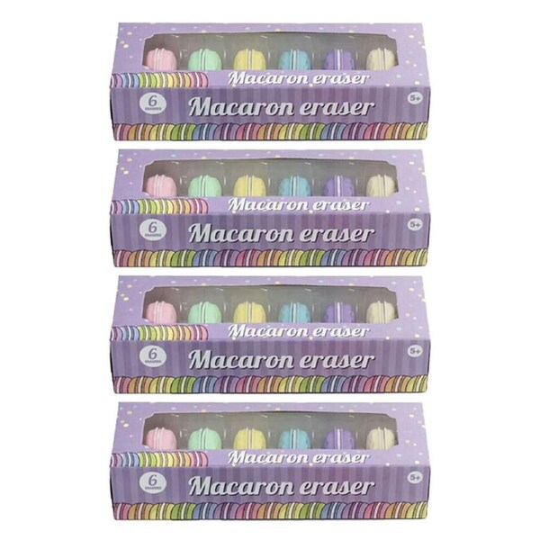 4x 6pc Bensons Cute Macaron Kids/Childrens Novelty Stationery Eraser 5y+ Asstd