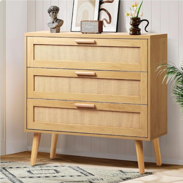 3 Chest of Drawers ALFORDSON Rattan Cabinet Dresser Oak