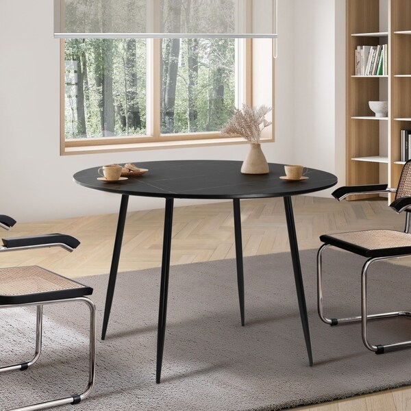 Oikiture 110cm Round Dining Table Black
