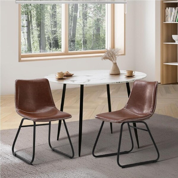 Oikiture 2x Dining Chairs Kitchen Chair Lounge Retro Padded Seat PU Brown