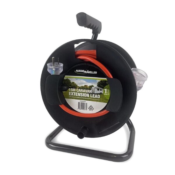 Aussie Traveller 15M Extension Lead On Reel - 15Amp